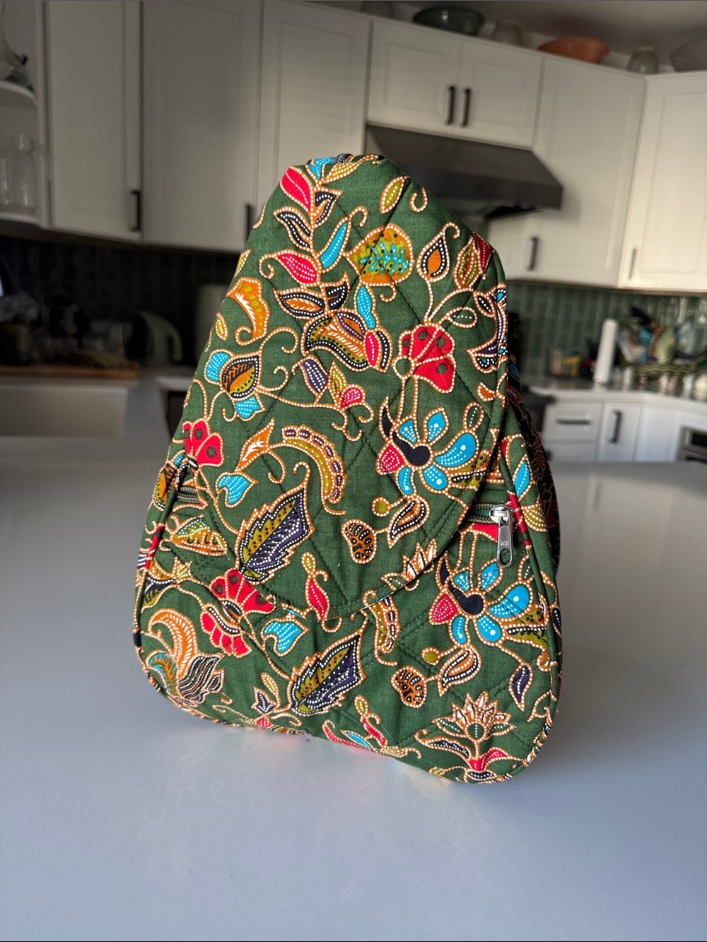 Embroidered Green Floral Sling Crossbody Bag